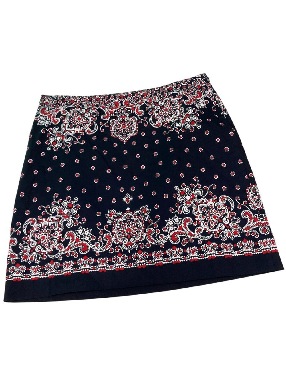 Talbots Bandana Print Mini Skirt 14 Navy Blue Red Cotton Boho Festival Preppy